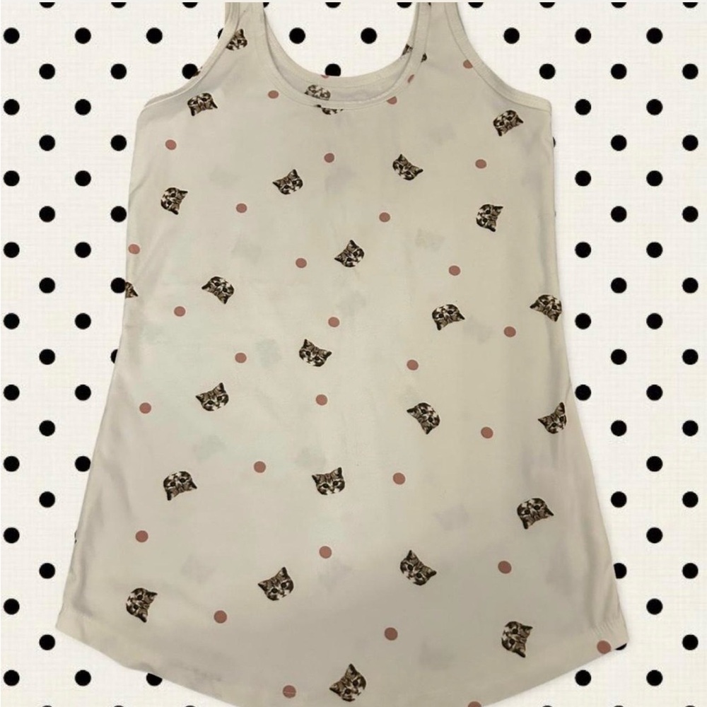 Hot Topic Cream Tank Top with Cat Print